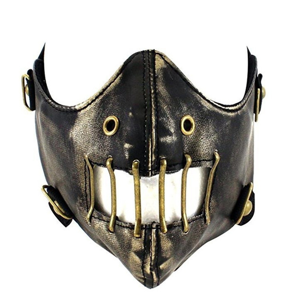 Metal Studded Steampunk Leather Mask Biker Men Half Face Mask Airsoft ...