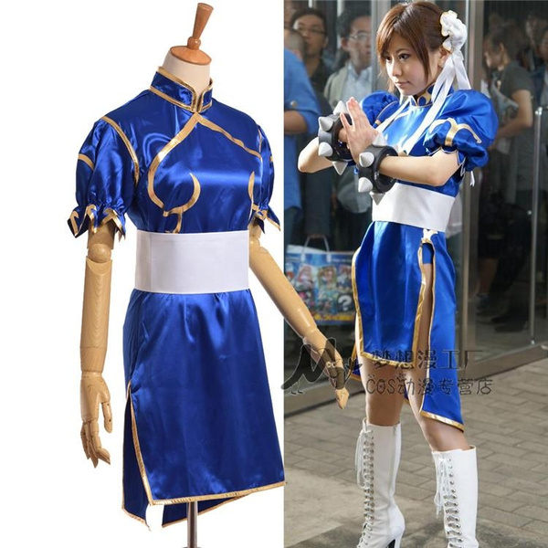 Street Fighter Chun Li ChunLi Blue Dress Cosplay Costume 