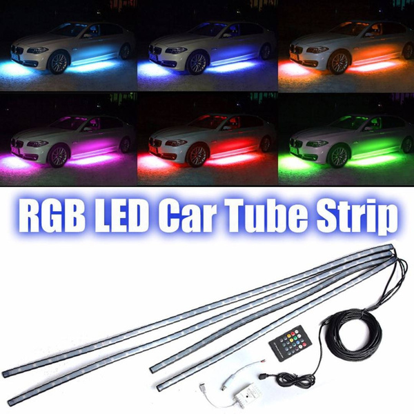 4pcs RGB LED Strip Under Car Tube Underglow Underbody Neon Light System
