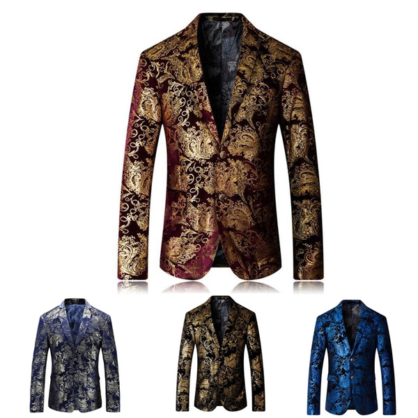 Plus Size：S-4XL High-end Fashion Luxury Men's Golden Floral Blazers ...