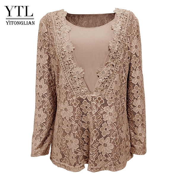 Yitonglian Autumn Women Vintage V Neck 3D Floral Lace Cardigan