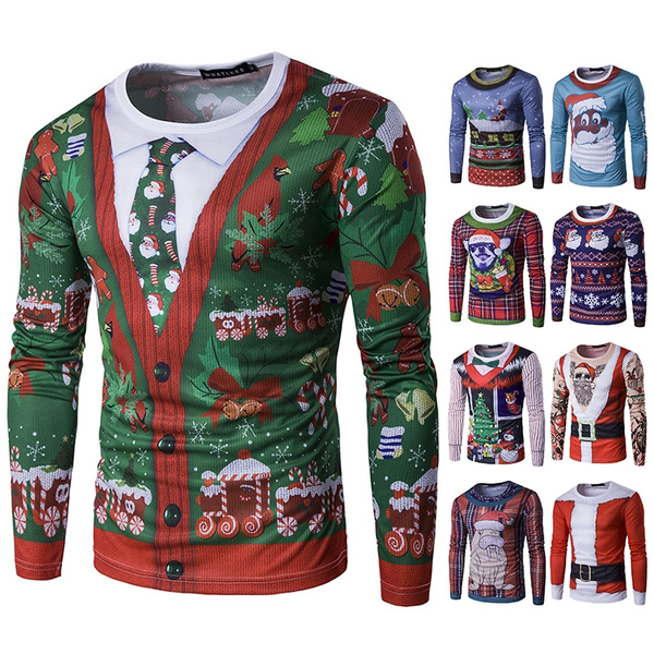 Popular Men's Christmas Trees Santa Claus Printed Mens Long Sleeve Tee ...