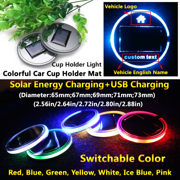 Car Blue LED Light Solar Energy Cup Holder Bottom Pad Light Mat Trim Atmosphere 