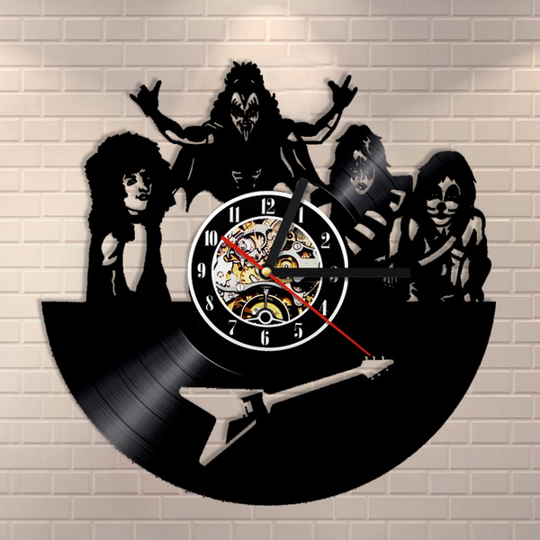Kiss Band Vinyl Wall Clock Unique Music Art Design Gift for Home Decoration 