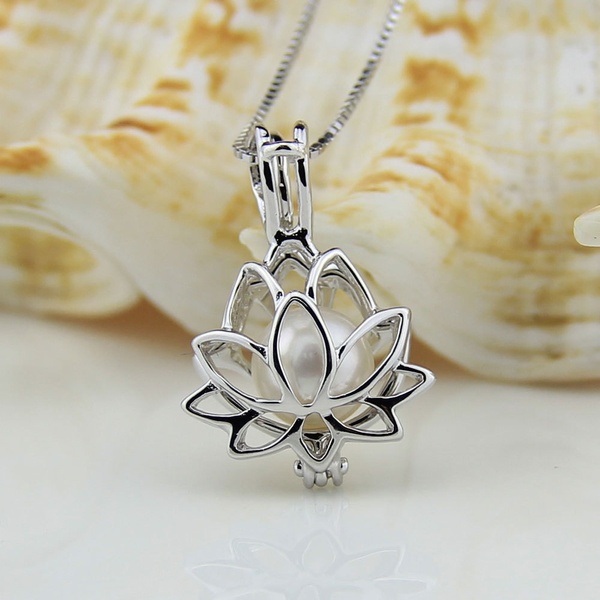 Pearl Cage Pendant Sterling Silver Pearl Cage Lotus Flower 