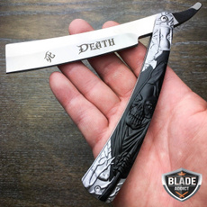Grim Reaper Straight Blade Barber Razor Folding Pocket Knife Shaving
