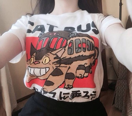 Studio Ghibli Neighbour Totoro Ride Cat Bus Japanses Anime Unisex T-Shirt Tumblr Cute Graphic Tee White