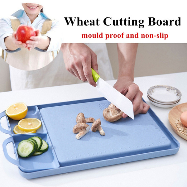 16.5x11 Multi-purpose Wheat Straw Antimicrobial Cutting Board with 2 Tray  Non-Slip Eco-Friendly Kitchen Chopping Block