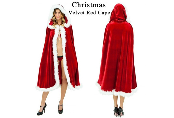 Women Little Red Riding Hood Costume Christmas Halloween Party Dress with Cape