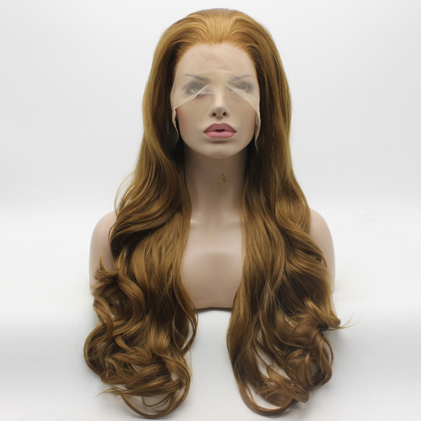 Lace Front Synthetic Wig Wavy Long 26inch Honey Blonde Wig Half