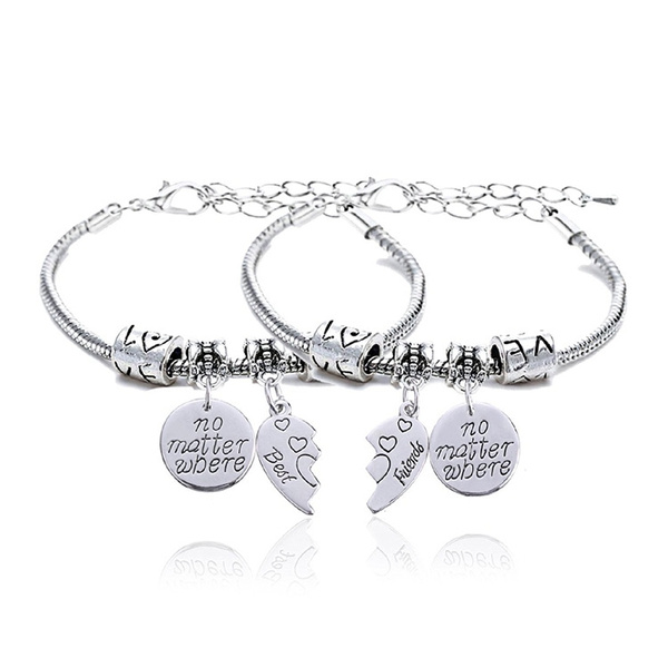 2PCs/Set Trendy Best Friends Bracelet Puzzle Love Heart Bracelets For Women  BFF Friendship Jewelry Pulseira Feminina Gift