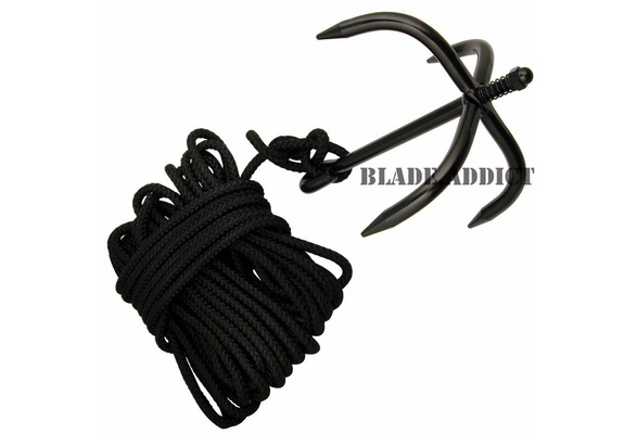 SWAT Black Steel Tactical Folding Climbing Ninja Grappling Hook-New w/Nylon  Rope
