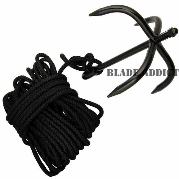 SWAT Black Tactical Folding Climbing Ninja Grappling Hook - New w/Nylon Rope  - MEGAKNIFE