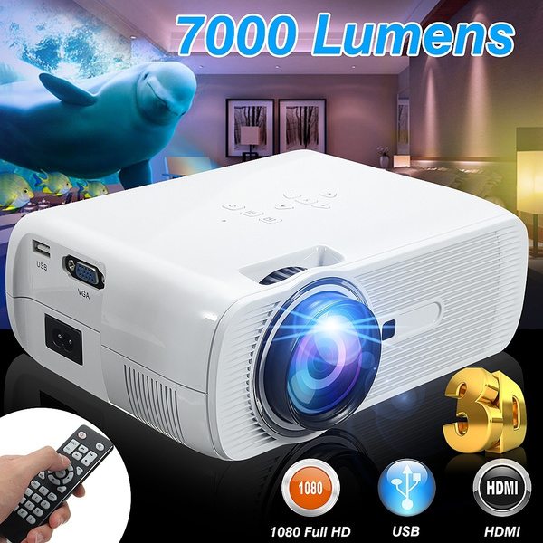 7000 Lumens 3D 1080P Full HD Mini Projector LED Light Multimedia Theater AV USB 