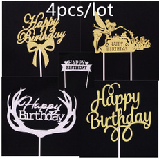 4pcs/lot Gold Silver Happy Birthday Party Cake Toppers Decoration for kids birthday party favors Baby Shower Decoration Supplies