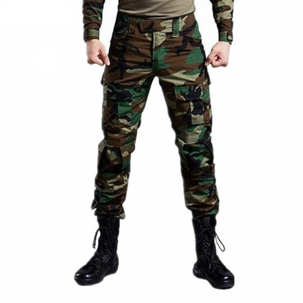 Military Army Tactical Airsoft Paintball Shooting Pants Combat Men Pants with Knee Pads Digital Woodland 