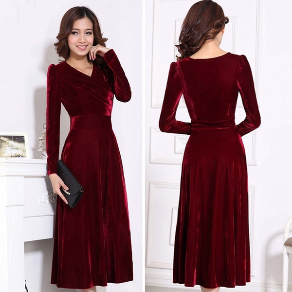 Velvet Dress Womens Long Sleeve Long Maxi Dress Cocktail Party