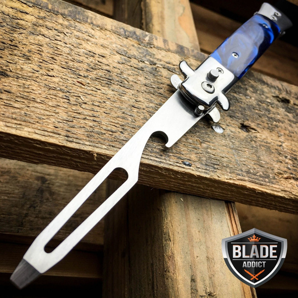 Automatic Push Button Folding Bottle Opener Switchblade Knife Looking