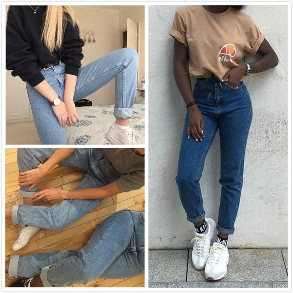 Street Trendy Vintage High Rise Casual Classic Denim Mom Jeans | Wish