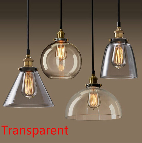 Vintage Industrial Pendant Light Hanging Glass Ceiling Lamp Shade Loft Fixture 