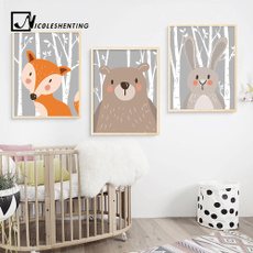 Cartoon Rabbit Fox Bear Animal Nursery Posters and Prints Wall Art Canvas Painting Nordic Decorative Wall Pictures For Baby Kids Room Decoration