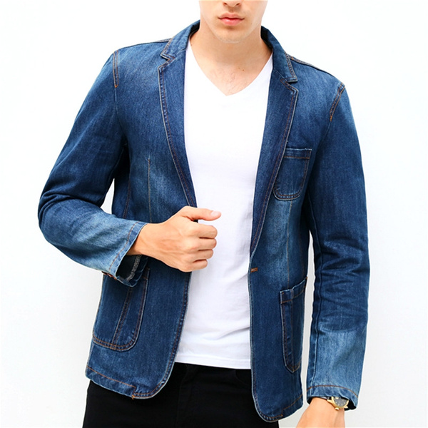 Mens Casual Denim Jean Jacket Solid Premium Cotton Button Up Slim Fit Coat  Tops | eBay