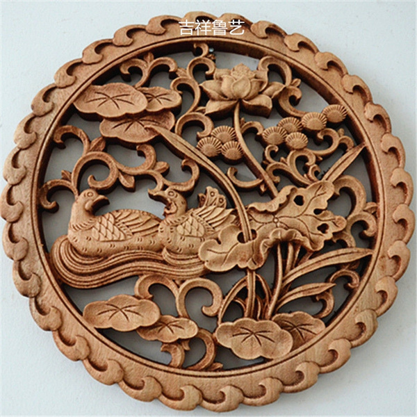 CHINESE HAND CARVED STATUE CAMPHOR WOOD ROUND PLATE WALL SCULPTURE 13 STYLE 