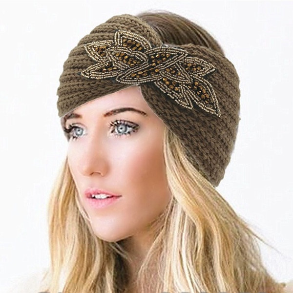 Handmade Beaded Knitted Headband for Women Gold Silver Beads Hairband ...