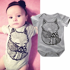 Toddler Fashion Tumblr Kids Infant Newborn Fox Printed Grey Cotton Onesies Playsuit Rompers Bodysuit