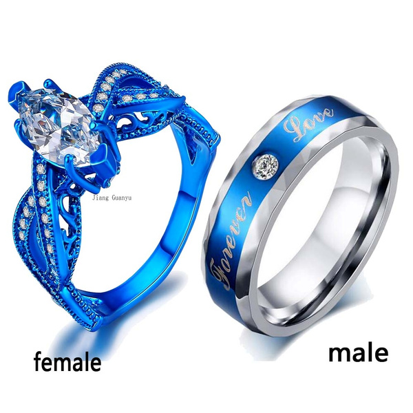 Two Rings Sz6 12 Couple Rings Marquise Cut Zircon Blue Plated Womens Ring Forever Love 0038