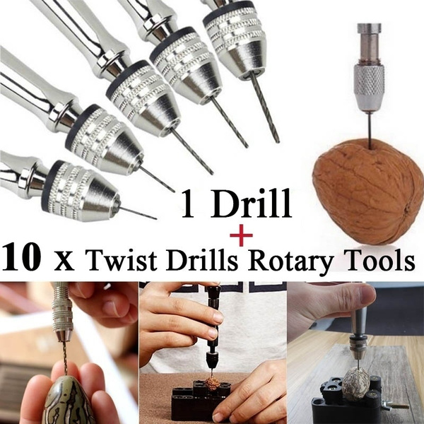 10 Twist Drills Rotary Tools Aluminum Mini Micro Hand Drill With Keyless Chuck 