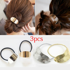 3Pcs Hair Rope Ornaments Thin Metal Leaves Rubber Band For Women Elastic Hair Accessories