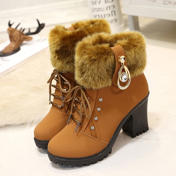 Women's winter lace on sale up boots with fur