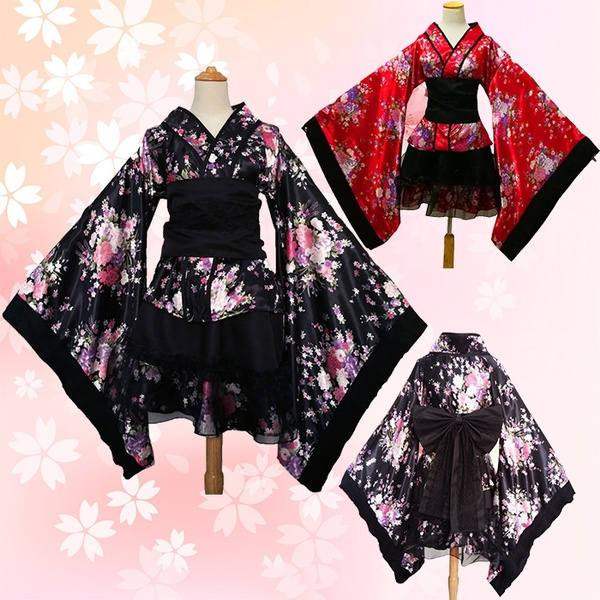 Así llamado Colgar reembolso Traditional Japanese Kimono Plus Size S-XXXL Japanese Anime Cosplay Lace  Lolita Flower Print Halloween Fancy Dress For Women | Wish