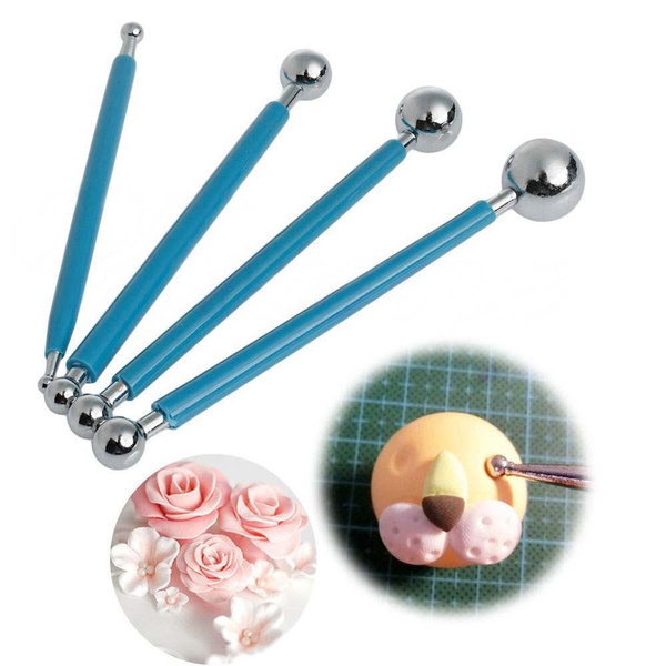 4 Pcs Fondant Tools Set Flower Metal Ball Cake Decor Sugar Modelling craft