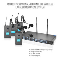 Ammoon 4S Professional 4 Channel UHF Wireless Lavalier Lapel Collar Clip-on  Microphone System 4 Mics 1 Wireless Receiver 6.35mm Audio Cable LCD Display  for Karaoke Family Party Presentation Performance Public Address | Wish