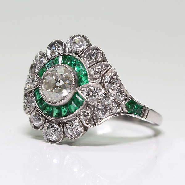 GREEN SIM EMERALD ANTIQUE DESIGN .925 STERLING SILVER RING 5 Ct #393 