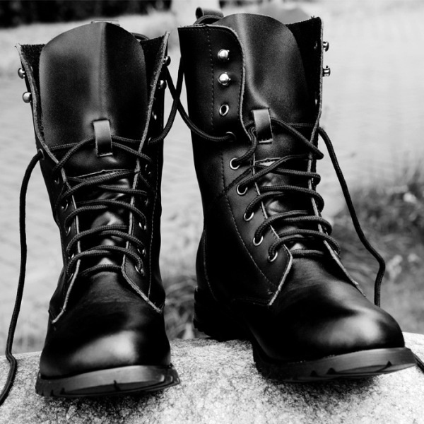 XILALU Women High Heel Rivets Buckles Military Booties Combat Casual Mid Zip Autumn Boots