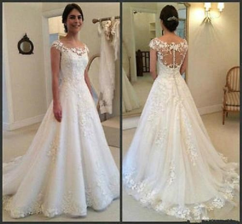 Hat sleeves wedding dress white fashion A-line zipper Bride wedding ...