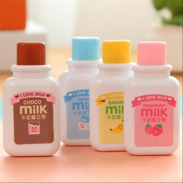 SHOPANTS 4 Pcs/Lot Kawaii Stationery Cute Milk Bottle Correction Tape ?Correction Strap School Office Supplies Stationery