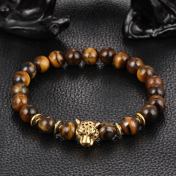 Gold Leopard Head Gold Tiger Eye Bead 