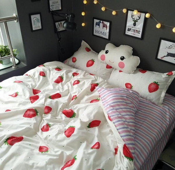 Strawberry Print Bedding Set Bedclothes Duvet Cover Bed Sheet Bedspread  Comforter Cover Bedding Sets Bed Linen Cotton housse de couette Bedsheet |  Wish