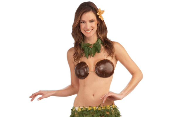 Forum Hawaiian Luau Hula Girl Coconut Bra Bikini Top, Brown, One