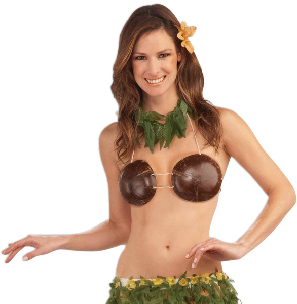 Forum Hawaiian Luau Hula Girl Coconut Bra Bikini Top, Brown, One-Size