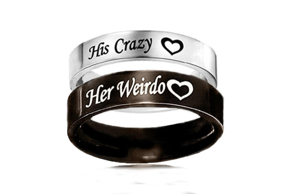 1 PC His Crazy Her Weirdo Couple Ring Stainless Steel Rings for Women Men  Lovers Promise Ring Jewelry Wedding Engagement Gifts