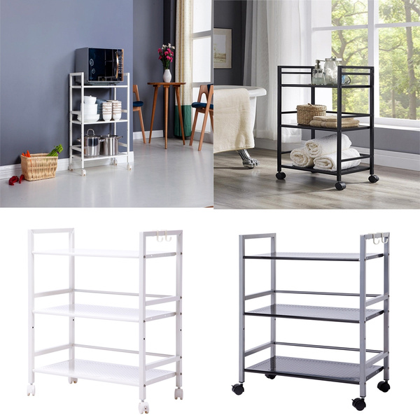 3 Tier Multi-functional Mesh Shelf Rack Rolling Wheels Kitchen Storage ...