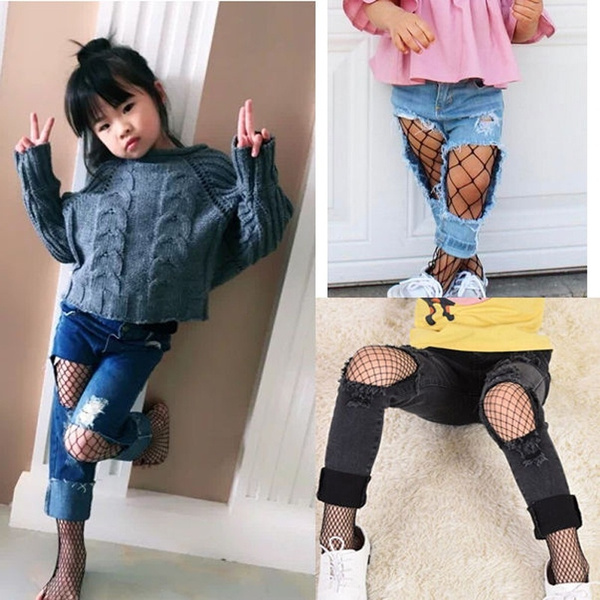 Kids Baby Girl Fishnet Bodystockings Black Pantyhose Tights