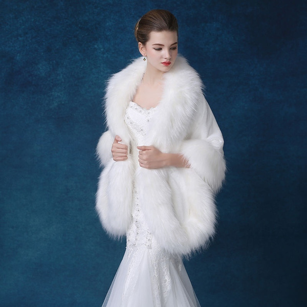 White faux fur jacket wedding sale