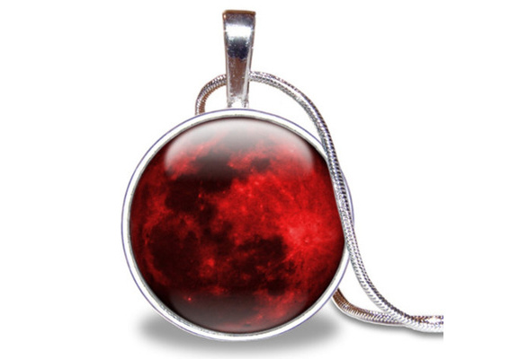 1389S1IN Full Moon Galaxy Jewelry Red Harvest Moon Necklace Galaxy Pendant 