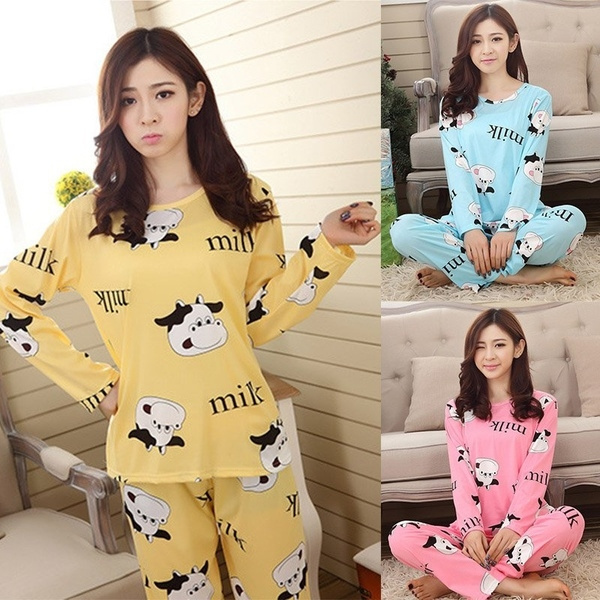 Women Kawaii Cute Sweet Long Sleeve Sleep Pajama Sets Female